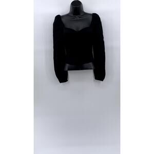 REFORMATION Women's Black Sweetheart Neck Long Puff Sleeve Smocked Top SZ 0
